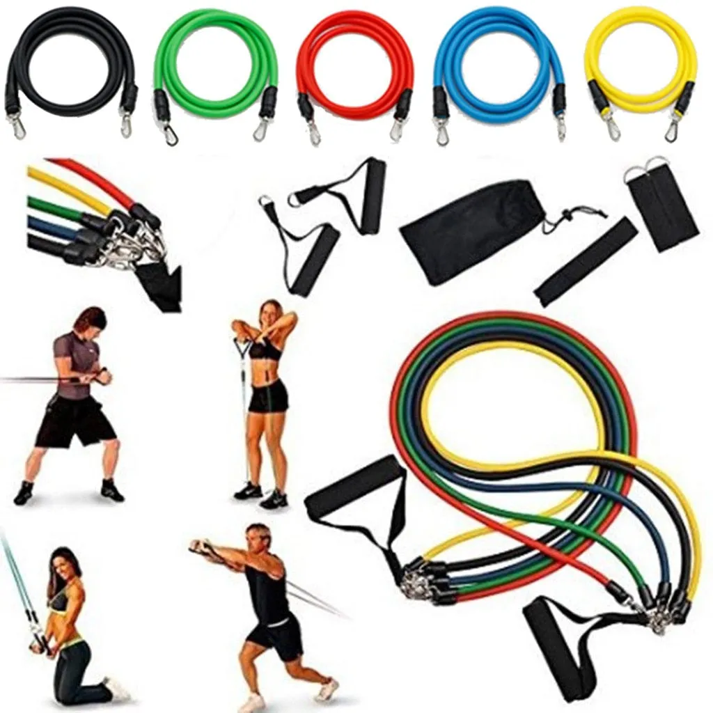 11 Pcs Resistance Bands Set Training Exercise Yoga Tubes Pull Rope Equipment With Bag