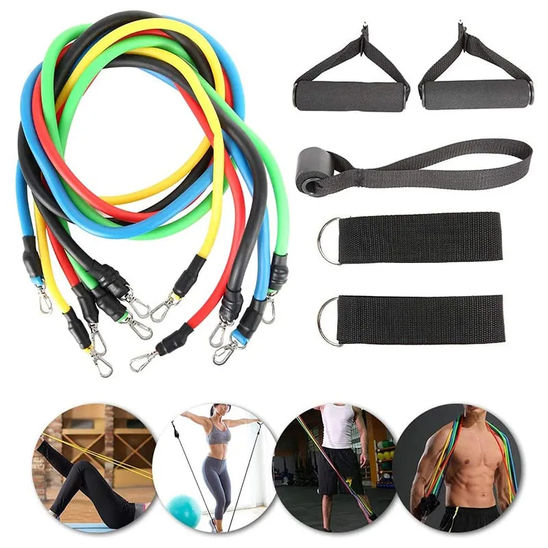 11 Pcs Resistance Bands Set Training Exercise Yoga Tubes Pull Rope Equipment With Bag