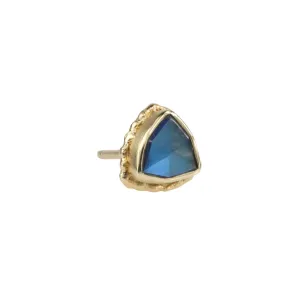 14K Gold Triangular Blue Rainbow Moonstone Stud