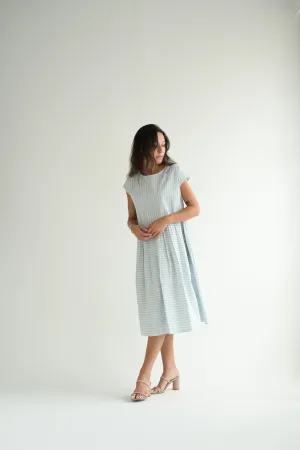 1855 Dress in Sky Blue Stripe