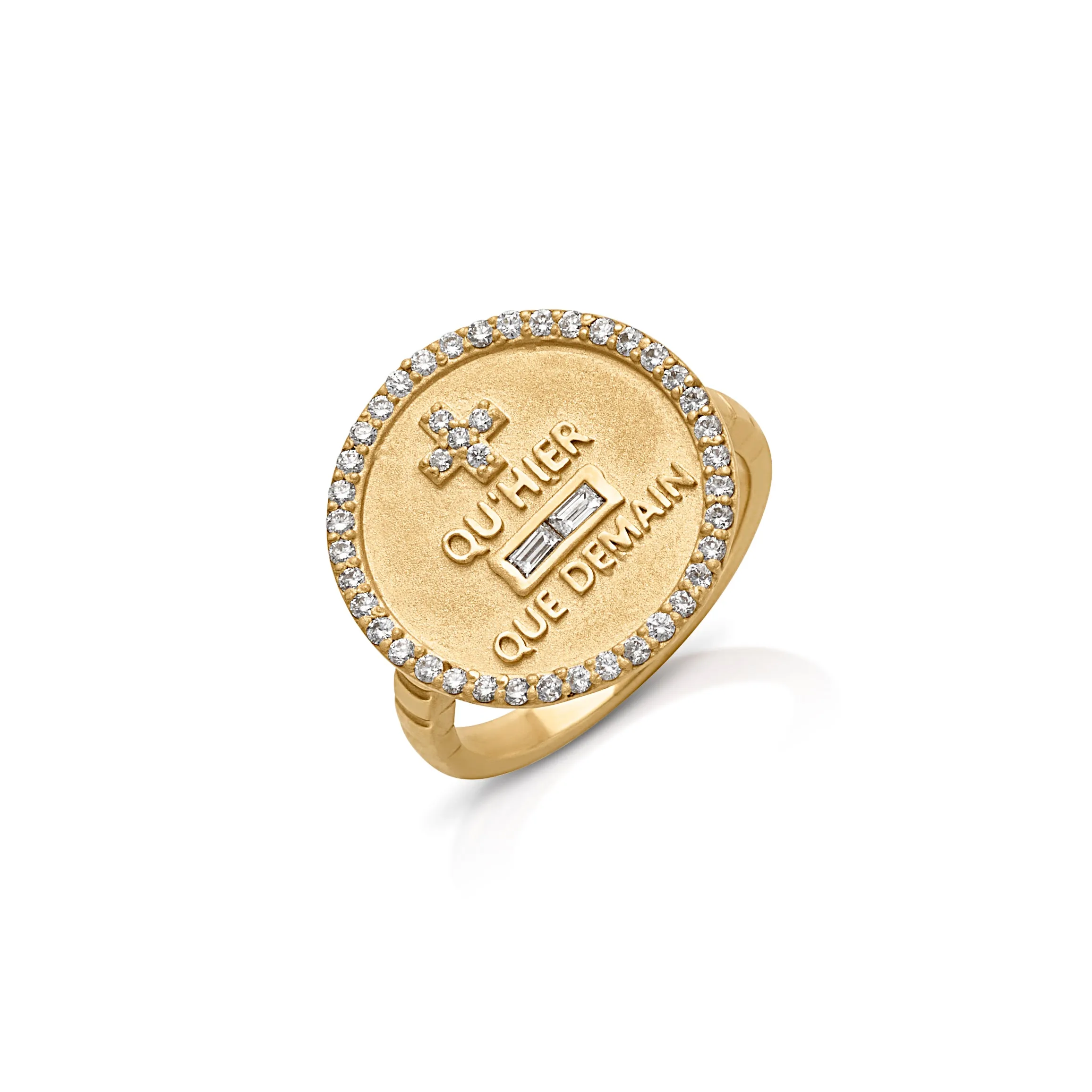 18KY Love Token Ring with Diamond Baguettes