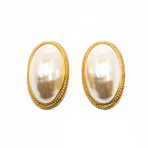 1980's Oval Mabe Pearl Earrings by Givenchy