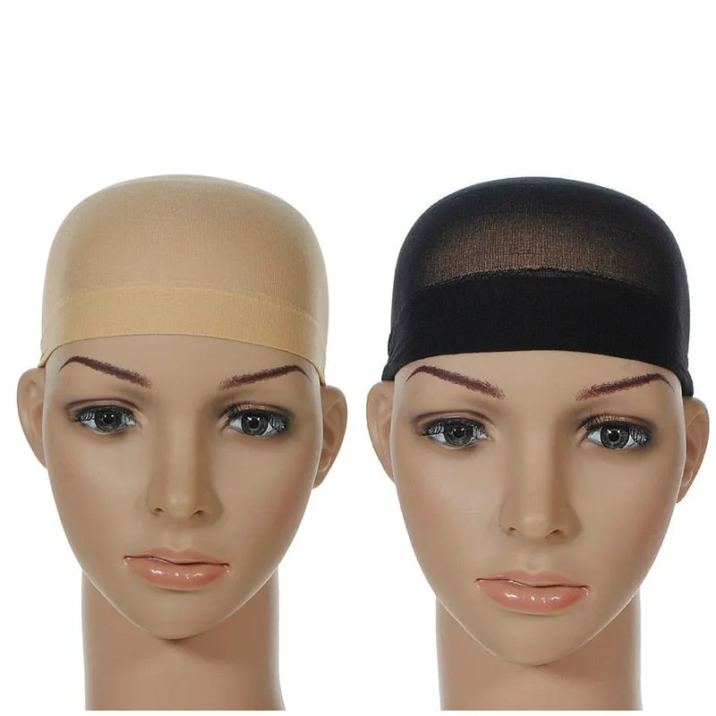 2 Pcs Wig Cap Breathable Stretchable Nylon Stretch Stocking Cap Nude Beige Black Hairnets
