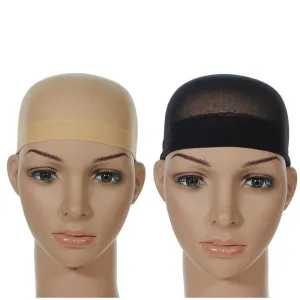 2 Pcs Wig Cap Breathable Stretchable Nylon Stretch Stocking Cap Nude Beige Black Hairnets