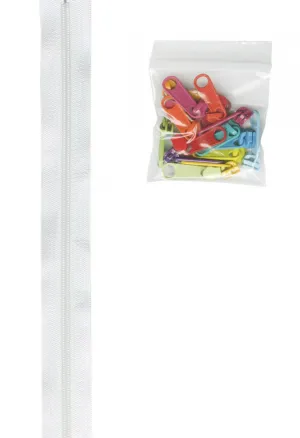4 Yards of 16mm #4.5 Zipper Chain and 16 Ex-Large Pull White with 16 Mult Pulls