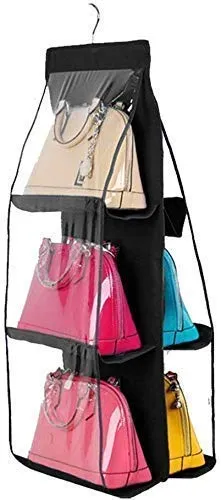 6 Pocket Foldable Hanging Purse Handbag Organizer – Space-Saving Closet Storage for Ladies’ Bags
