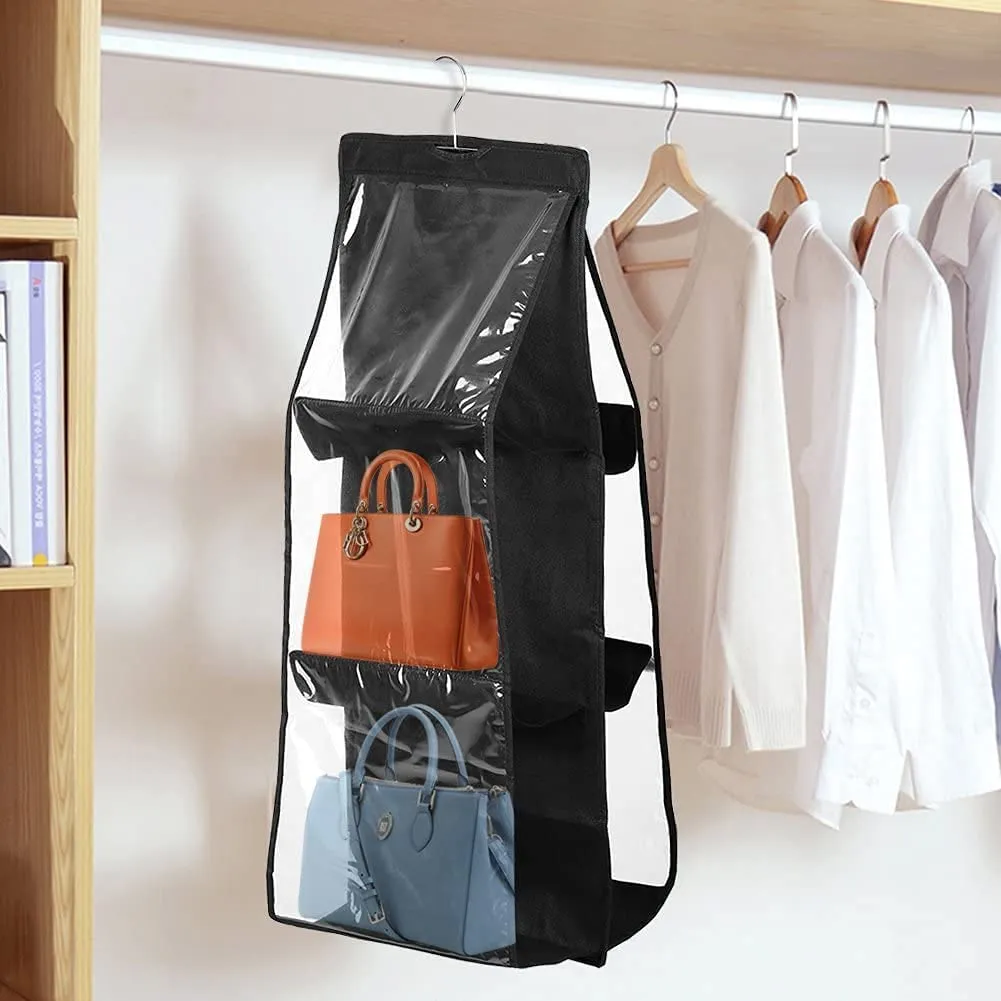 6 Pocket Foldable Hanging Purse Handbag Organizer – Space-Saving Closet Storage for Ladies’ Bags