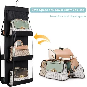 6 Pocket Foldable Hanging Purse Handbag Organizer – Space-Saving Closet Storage for Ladies’ Bags
