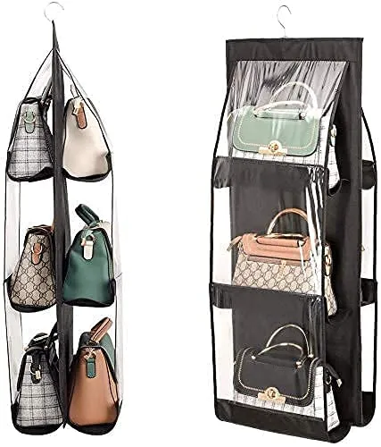 6 Pocket Foldable Hanging Purse Handbag Organizer – Space-Saving Closet Storage for Ladies’ Bags