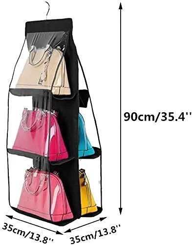 6 Pocket Foldable Hanging Purse Handbag Organizer – Space-Saving Closet Storage for Ladies’ Bags