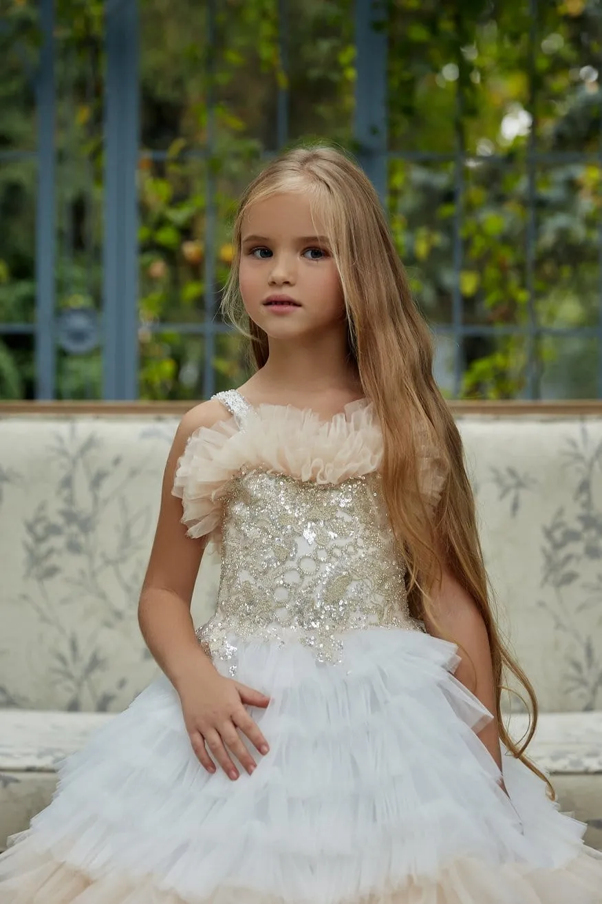 AB034 Ombre Ruffled Flower Girl Dress