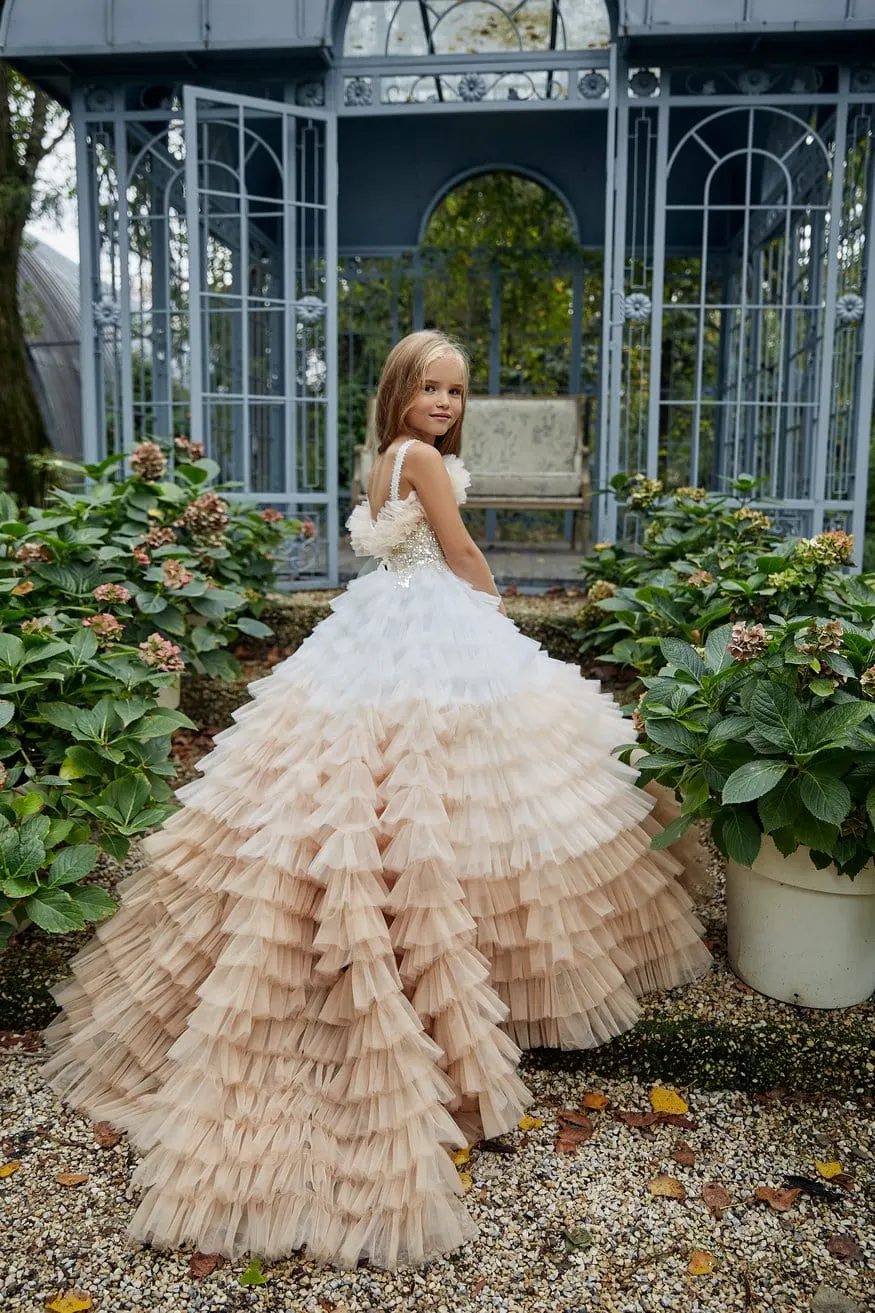 AB034 Ombre Ruffled Flower Girl Dress