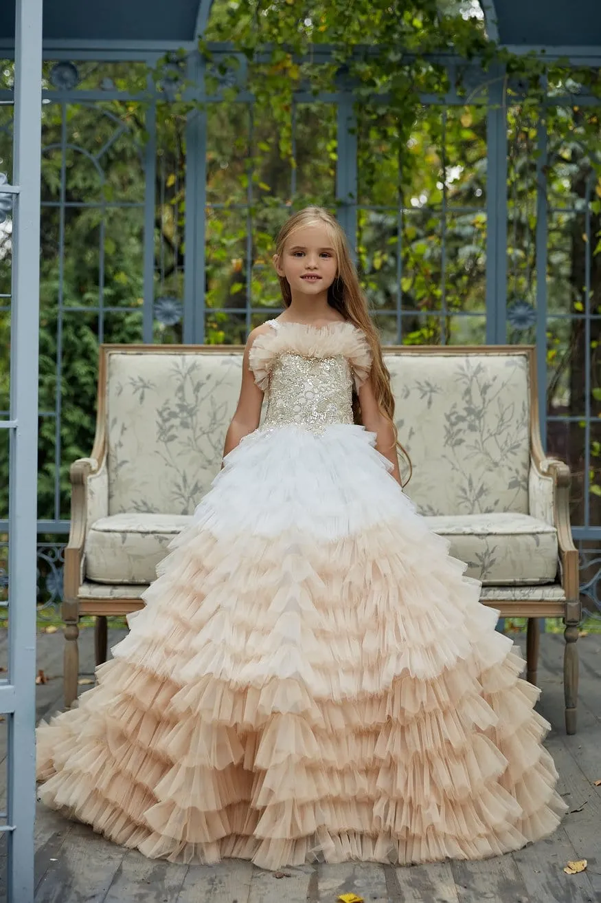 AB034 Ombre Ruffled Flower Girl Dress