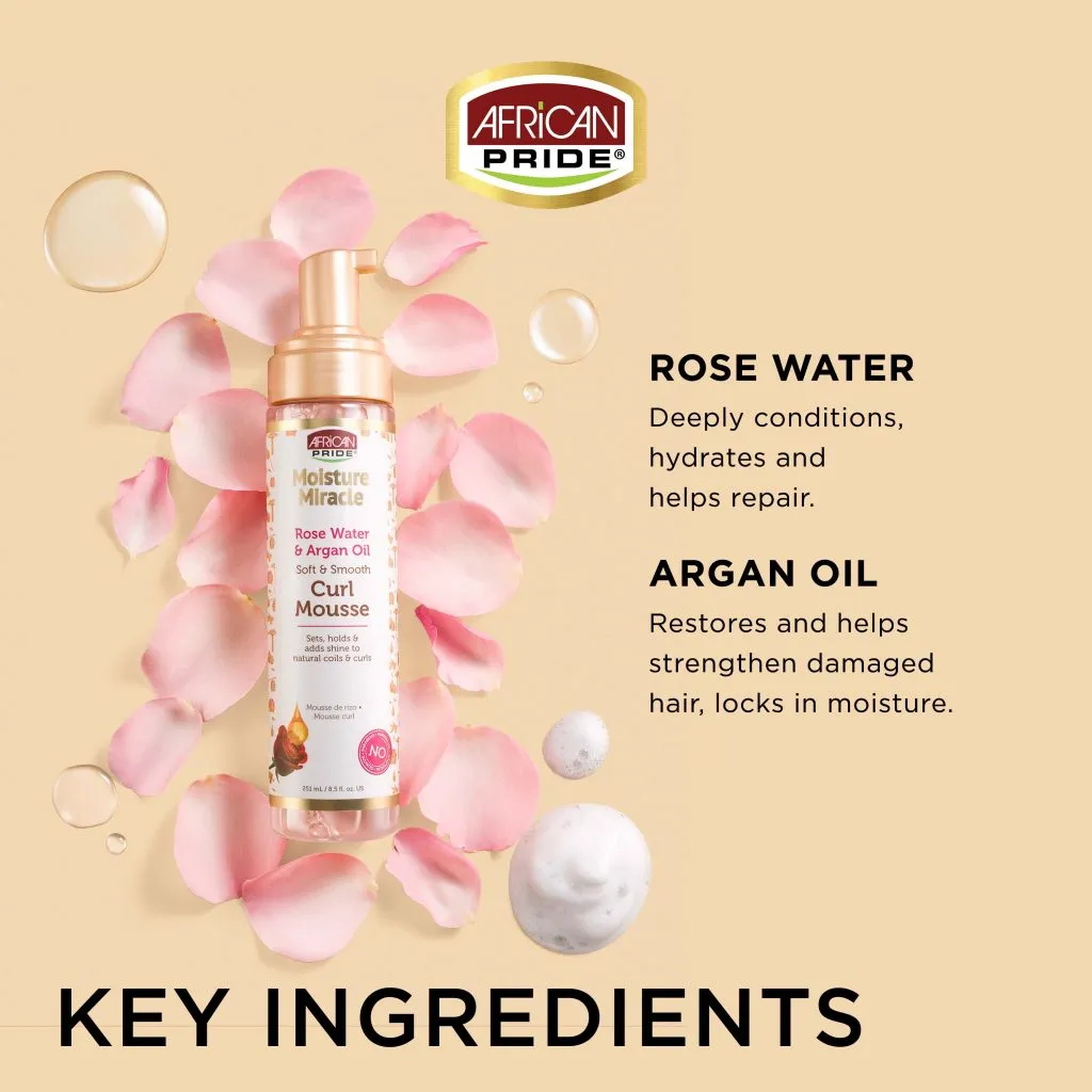 African Pride Moisture Miracle Rose Water & Argan Oil Curl Mousse 8.5oz