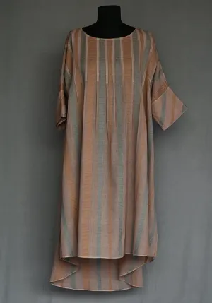 Amrich  Handwoven Jacquard Stripes Kaftan  Dress With Pleated Yoke