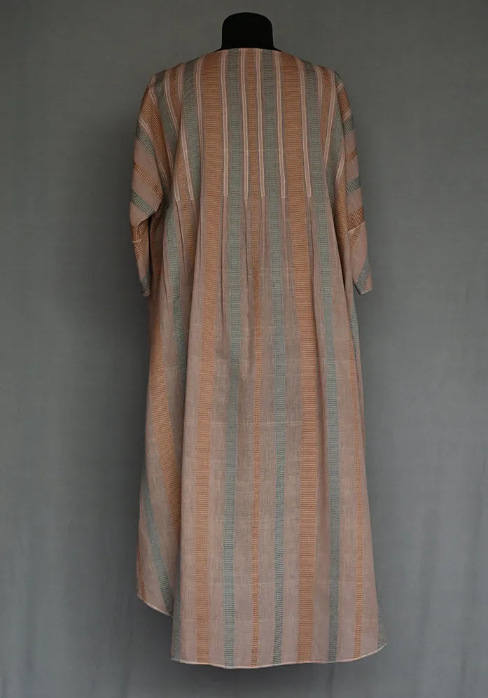 Amrich  Handwoven Jacquard Stripes Kaftan  Dress With Pleated Yoke