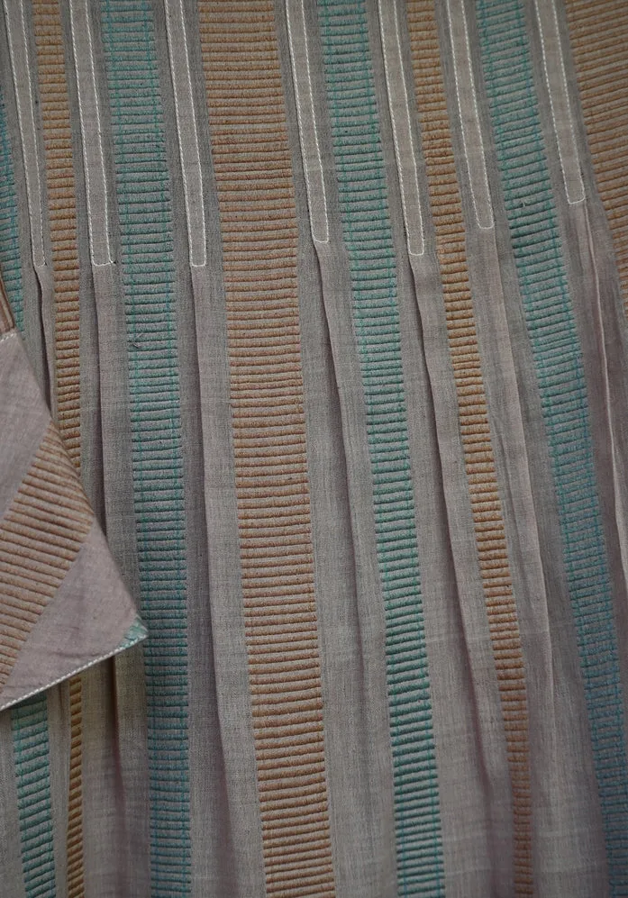 Amrich  Handwoven Jacquard Stripes Kaftan  Dress With Pleated Yoke