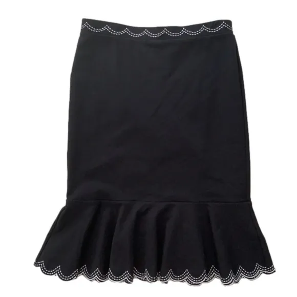 Ann Taylor Black Pencil Skirt With Embroidered Ruffled Hem Size M