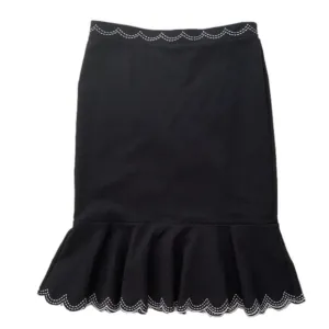 Ann Taylor Black Pencil Skirt With Embroidered Ruffled Hem Size M
