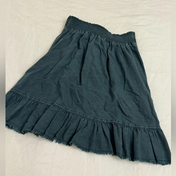 ANTHROPOLOGIE Pilcro Amora Ruffled Mini Skirt In Teal Blue Size XS Beach Coast