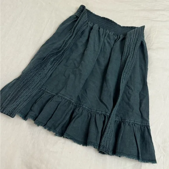 ANTHROPOLOGIE Pilcro Amora Ruffled Mini Skirt In Teal Blue Size XS Beach Coast