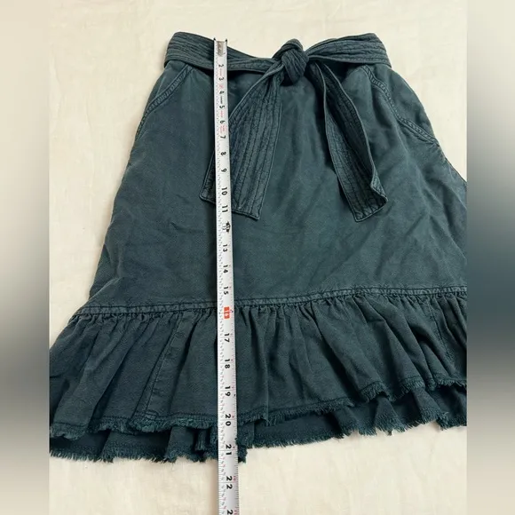 ANTHROPOLOGIE Pilcro Amora Ruffled Mini Skirt In Teal Blue Size XS Beach Coast