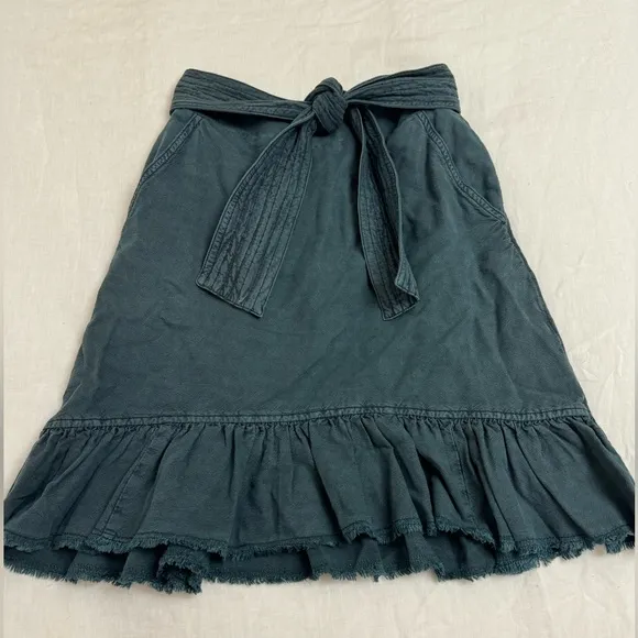 ANTHROPOLOGIE Pilcro Amora Ruffled Mini Skirt In Teal Blue Size XS Beach Coast