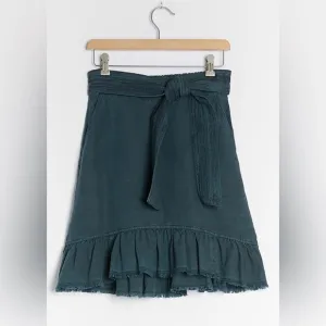 ANTHROPOLOGIE Pilcro Amora Ruffled Mini Skirt In Teal Blue Size XS Beach Coast