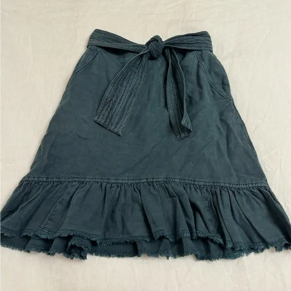 ANTHROPOLOGIE Pilcro Amora Ruffled Mini Skirt In Teal Blue Size XS Beach Coast