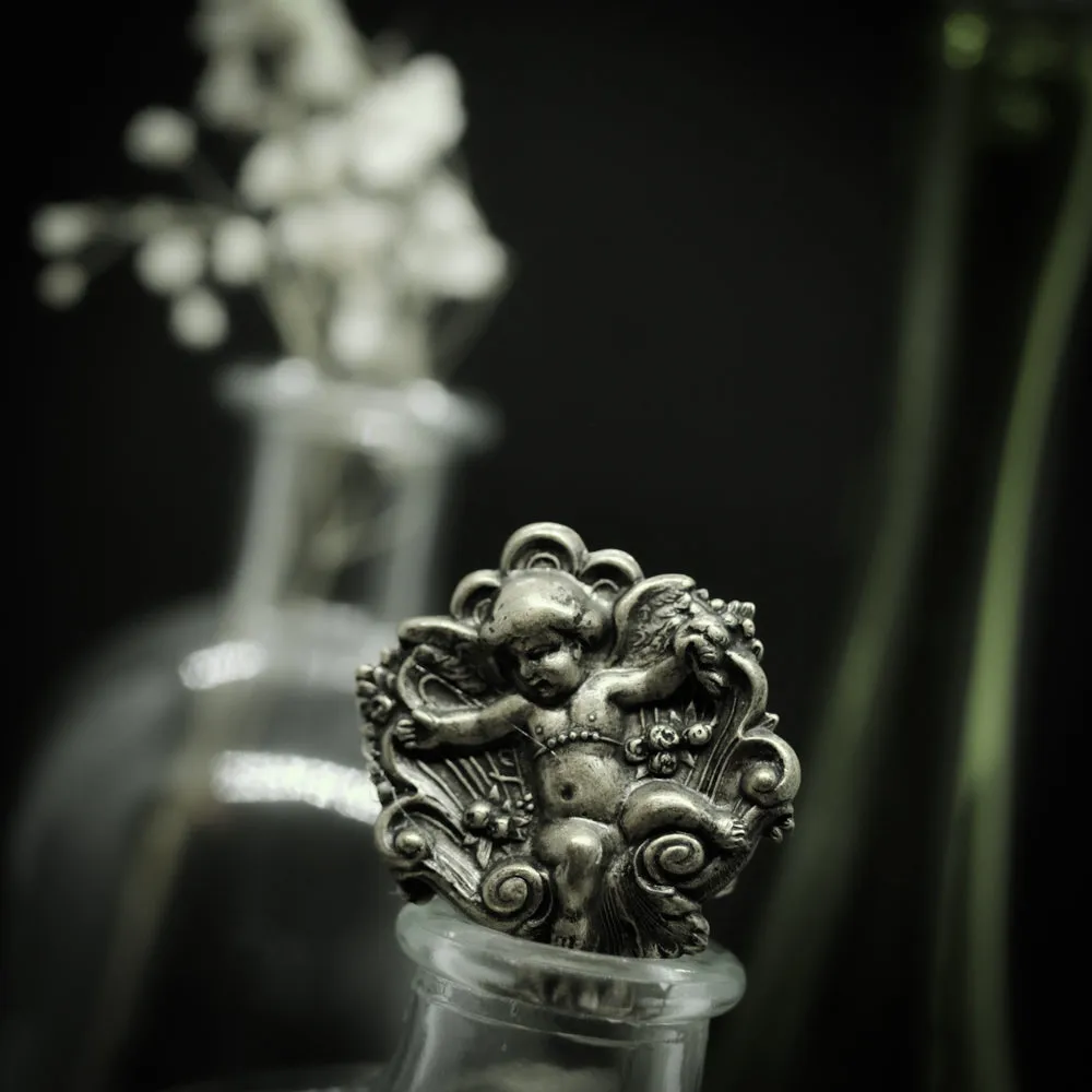 Antiqued Brass Victorian Angel Statement Ring