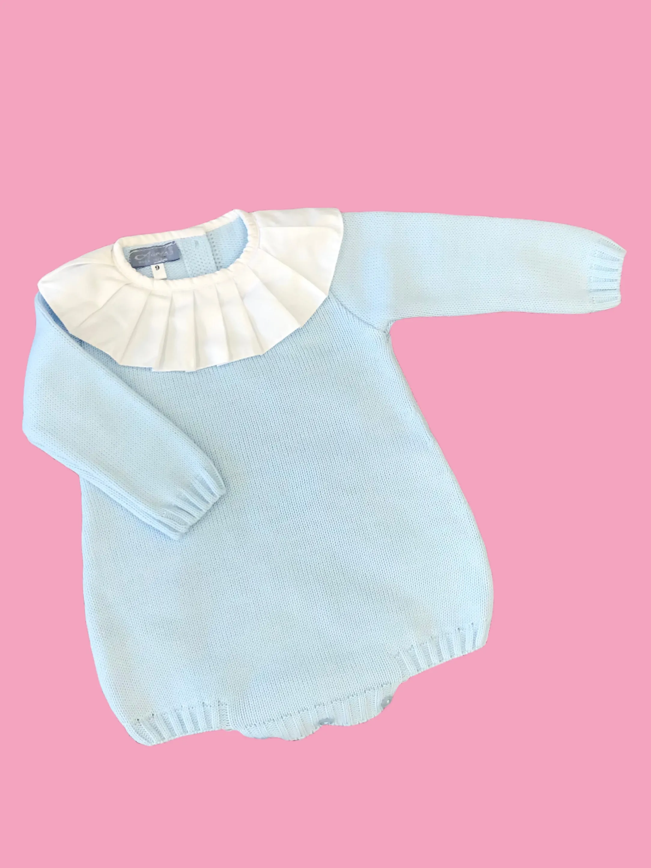 AUREA Blue Girls Knitted Romper with Pleated Collar - CLEARANCE SALE