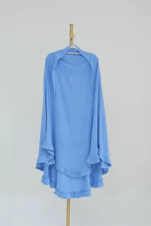 Ayman One Layer Ruffle Edge Khimar Hijab in Light Blue