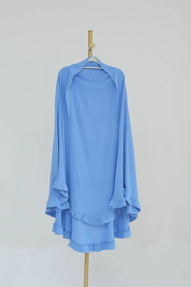 Ayman One Layer Ruffle Edge Khimar Hijab in Light Blue
