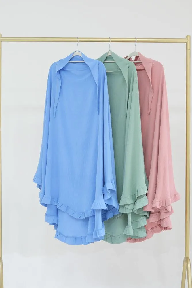 Ayman One Layer Ruffle Edge Khimar Hijab in Light Blue