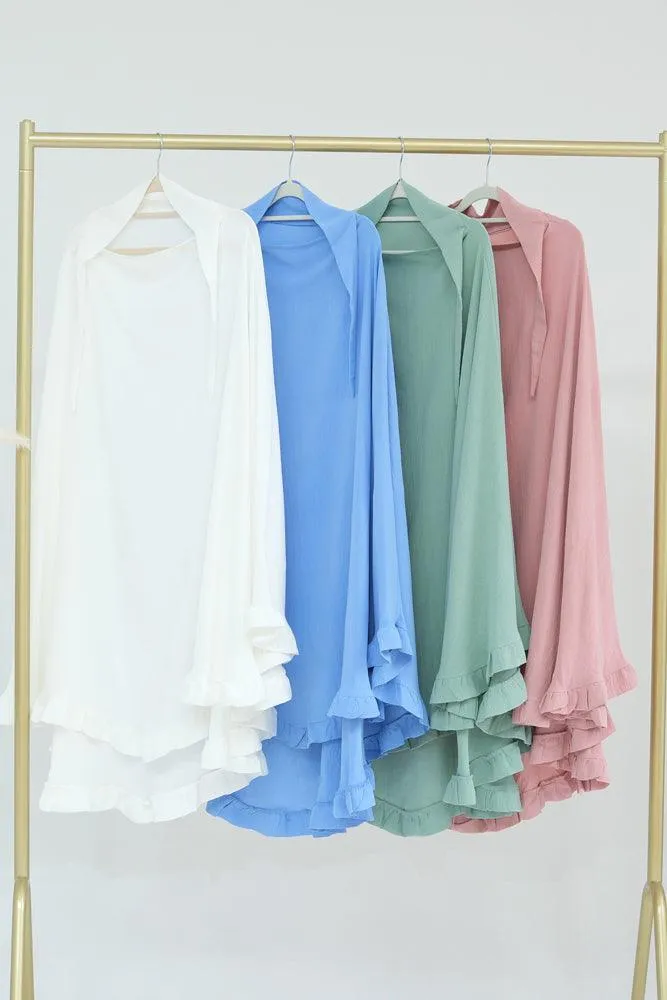Ayman One Layer Ruffle Edge Khimar Hijab in Light Blue