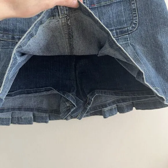 Baccini Y2K Pleated Denim Mini Skirt Skort Sz 12 Blue Preppy Academia Schoolgirl