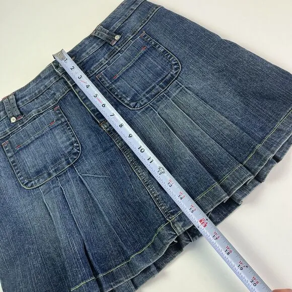 Baccini Y2K Pleated Denim Mini Skirt Skort Sz 12 Blue Preppy Academia Schoolgirl