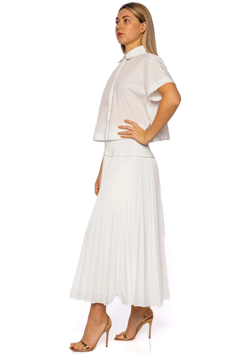 Bernie White Pleated Short Sleeve Shirt