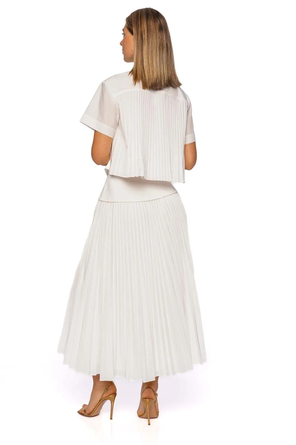 Bernie White Pleated Short Sleeve Shirt