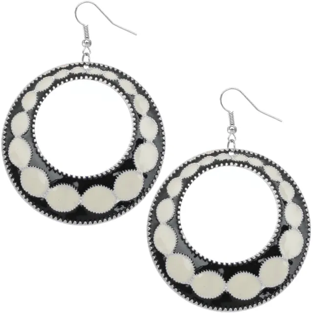 Black White Open Circle Disc Earrings