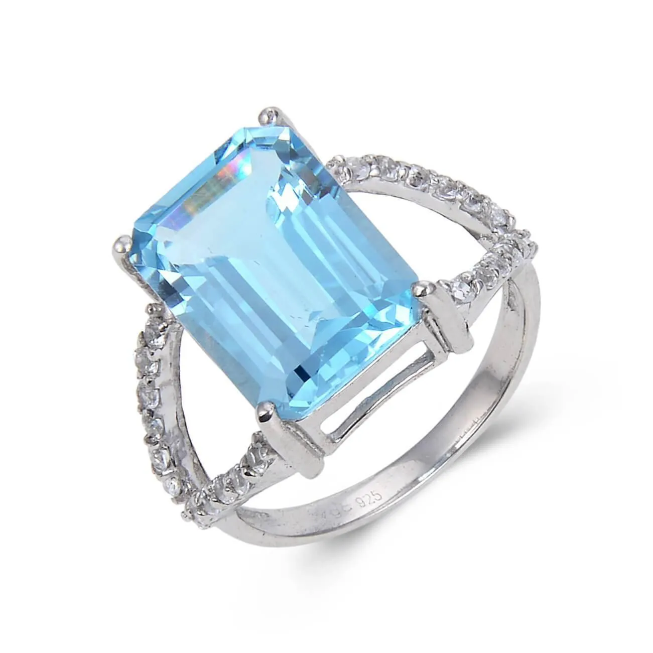 Blue Topaz Emerald Cut Statement Ring
