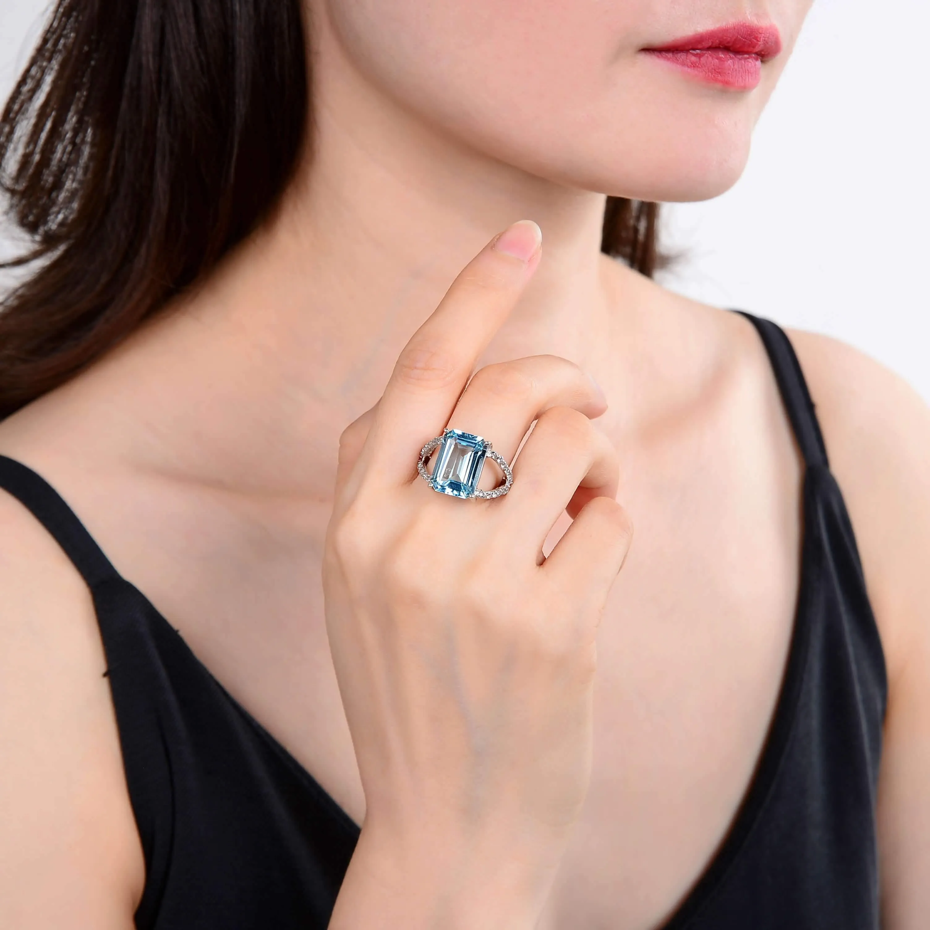 Blue Topaz Emerald Cut Statement Ring