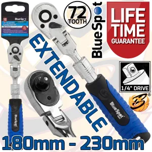 BLUESPOT 1/4" DRIVE 72 TOOTH EXTENDABLE FLEXIBLE RATCHET HANDLE ( 180MM - 230MM )