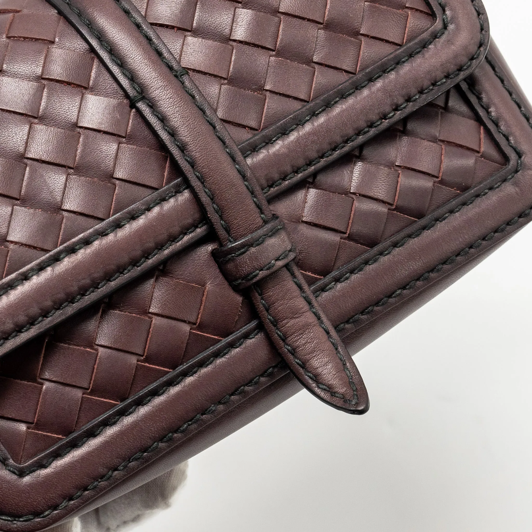Bottega Veneta Mini Intrecciato Flap Bag Leather Dark Brown with Black Hardware