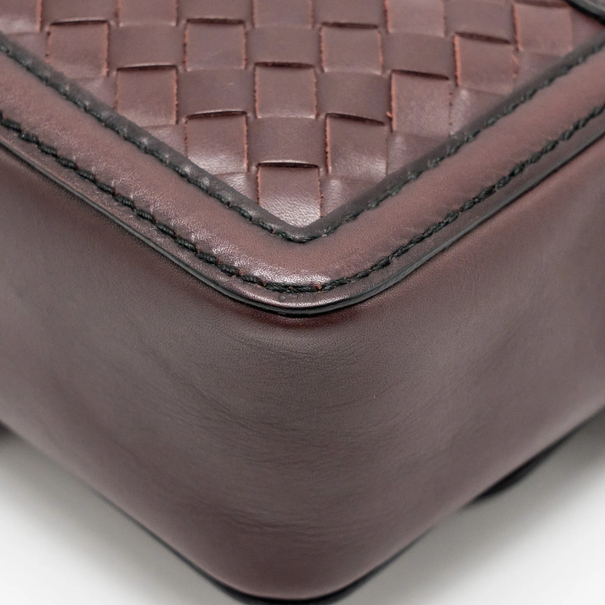 Bottega Veneta Mini Intrecciato Flap Bag Leather Dark Brown with Black Hardware