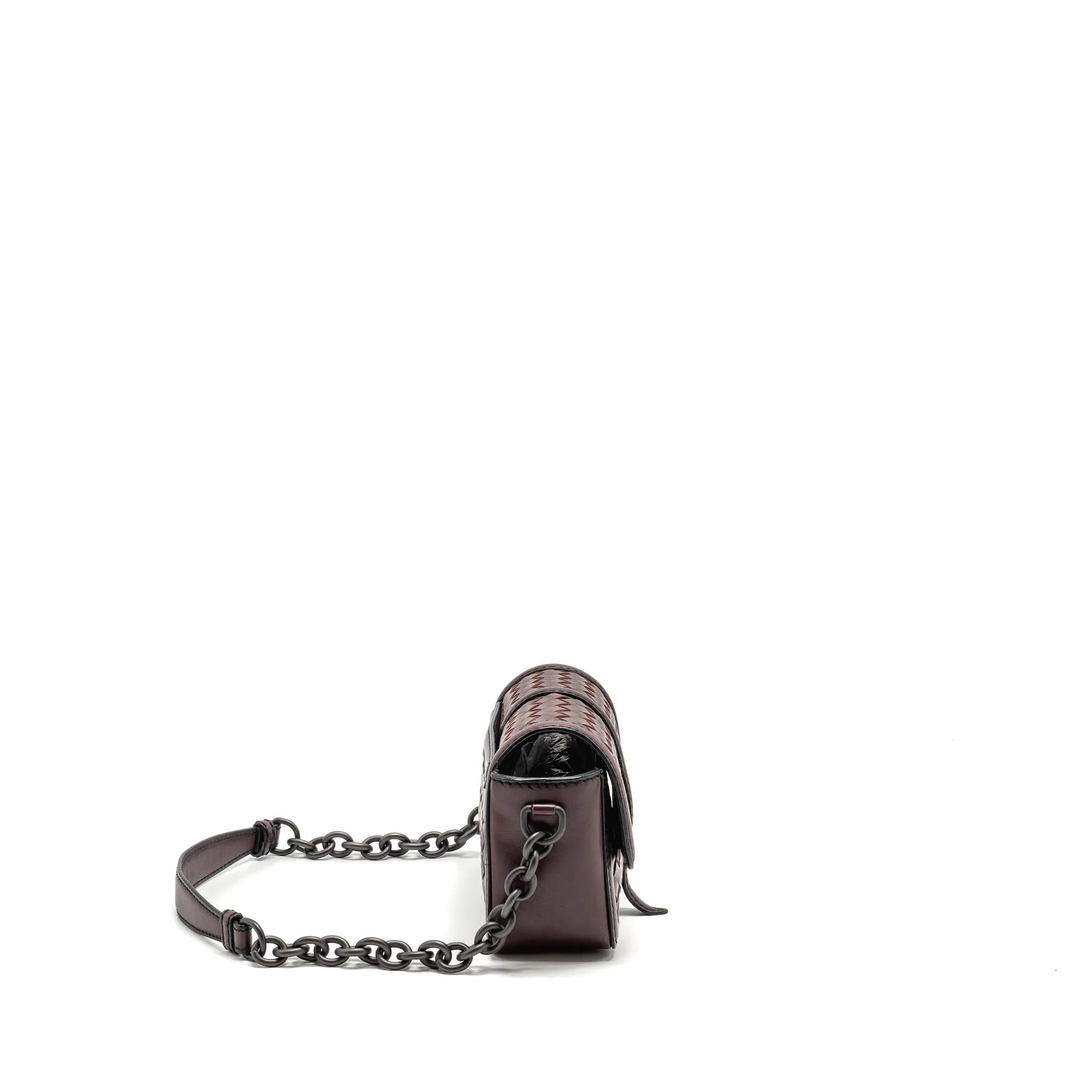 Bottega Veneta Mini Intrecciato Flap Bag Leather Dark Brown with Black Hardware