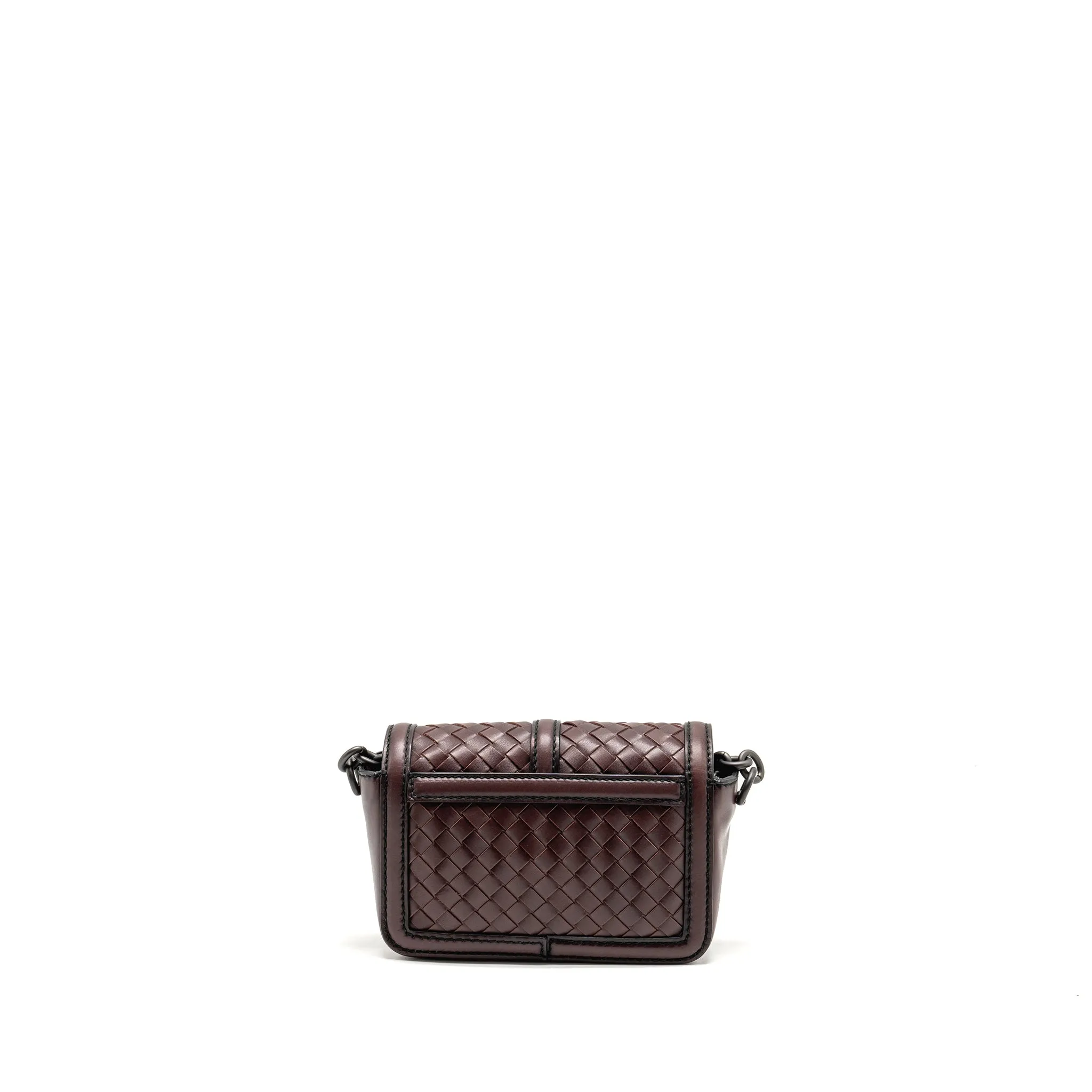 Bottega Veneta Mini Intrecciato Flap Bag Leather Dark Brown with Black Hardware