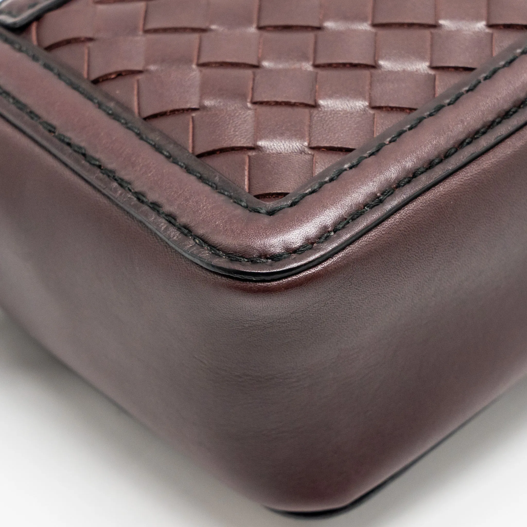 Bottega Veneta Mini Intrecciato Flap Bag Leather Dark Brown with Black Hardware