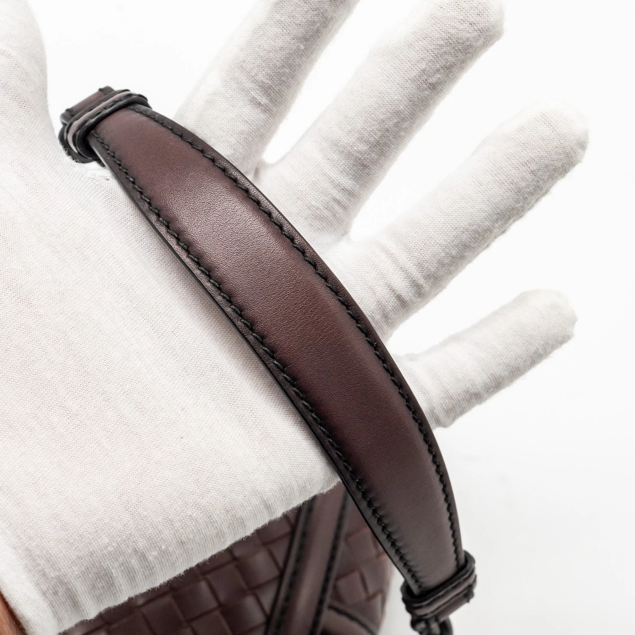 Bottega Veneta Mini Intrecciato Flap Bag Leather Dark Brown with Black Hardware