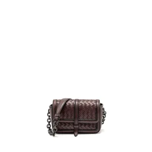 Bottega Veneta Mini Intrecciato Flap Bag Leather Dark Brown with Black Hardware